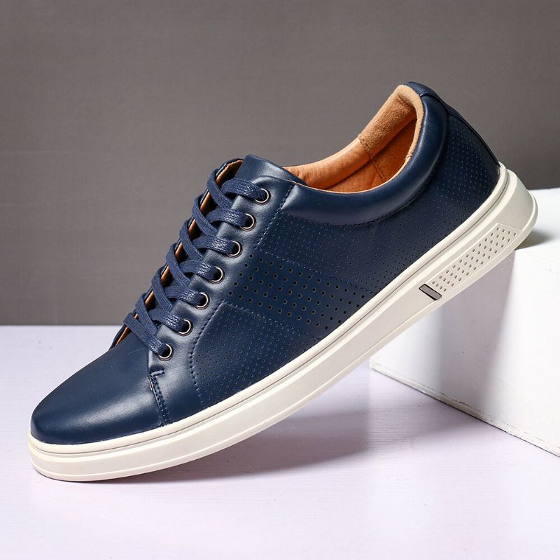 Zapatos De Skate De Color Puro Para Hombre Zapatillas Deportivas De Cuero Con Suela Suave Y Transpirable