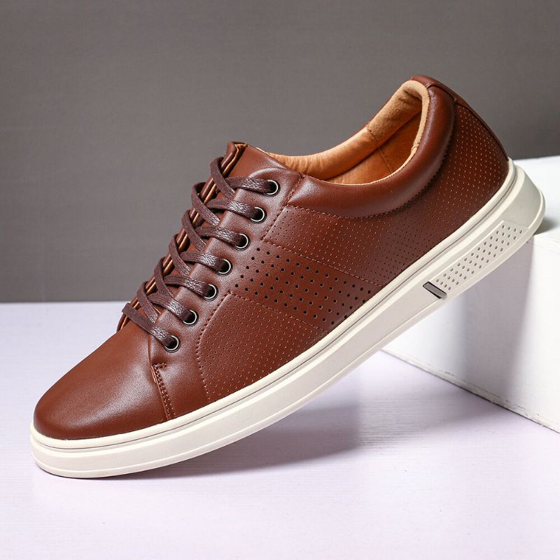 Zapatos De Skate De Color Puro Para Hombre Zapatillas Deportivas De Cuero Con Suela Suave Y Transpirable