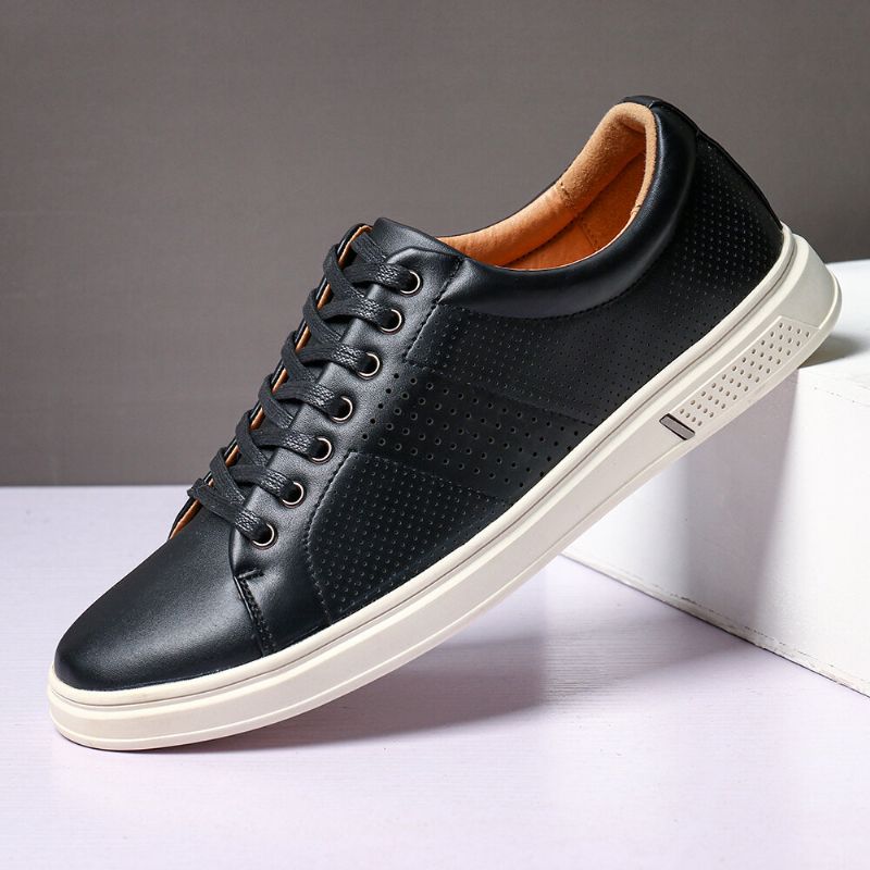 Zapatos De Skate De Color Puro Para Hombre Zapatillas Deportivas De Cuero Con Suela Suave Y Transpirable