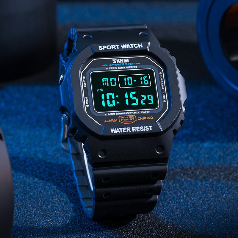 1134 Reloj Deportivo Para Hombre Fecha Semana Pantalla 5atm Cronógrafo Impermeable Reloj Digital De Moda Con Luz Led