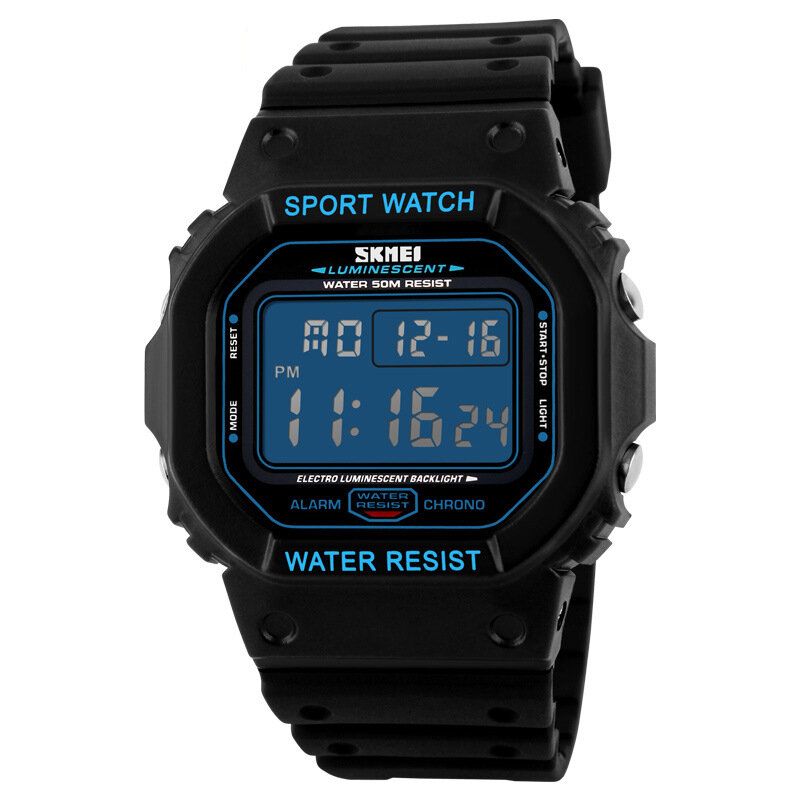 1134 Reloj Deportivo Para Hombre Fecha Semana Pantalla 5atm Cronógrafo Impermeable Reloj Digital De Moda Con Luz Led