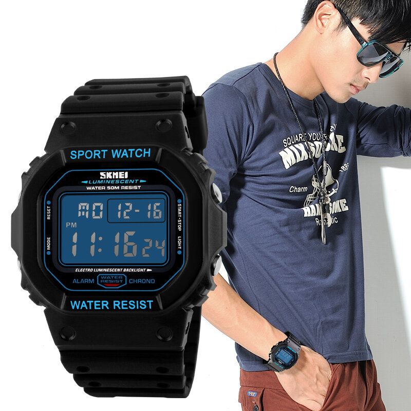 1134 Reloj Deportivo Para Hombre Fecha Semana Pantalla 5atm Cronógrafo Impermeable Reloj Digital De Moda Con Luz Led