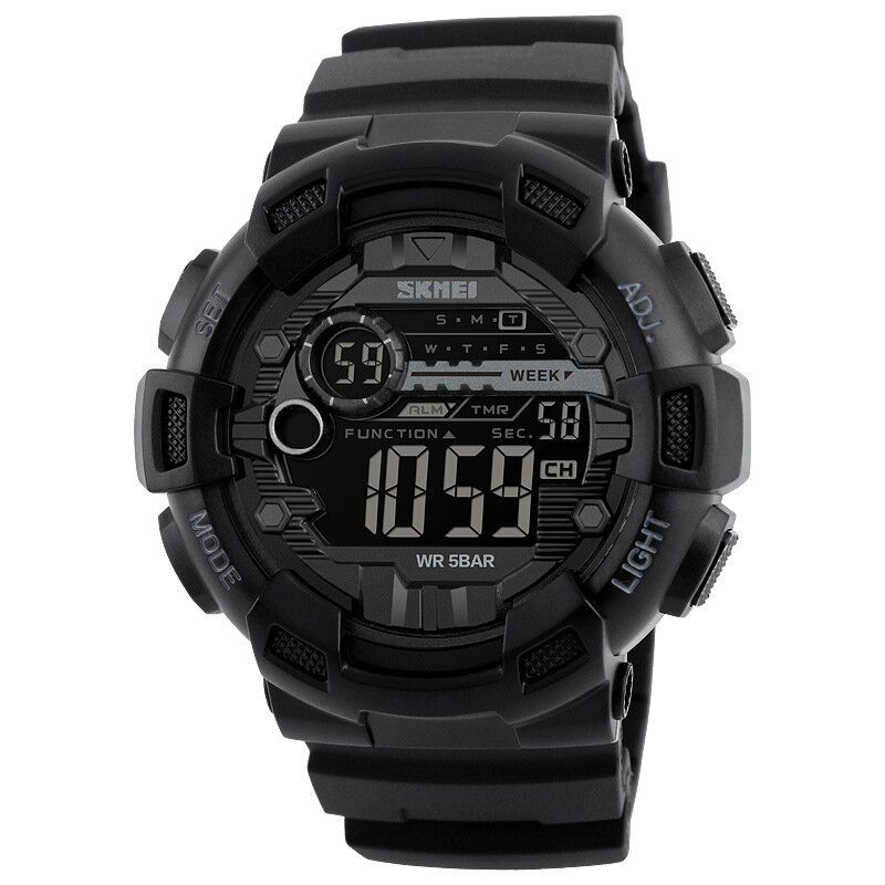 1243 Pantalla Luminosa De La Semana Cronómetro Cuenta Regresiva 5atm Reloj Digital Deportivo De Doble Tiempo Impermeable Para Hombres