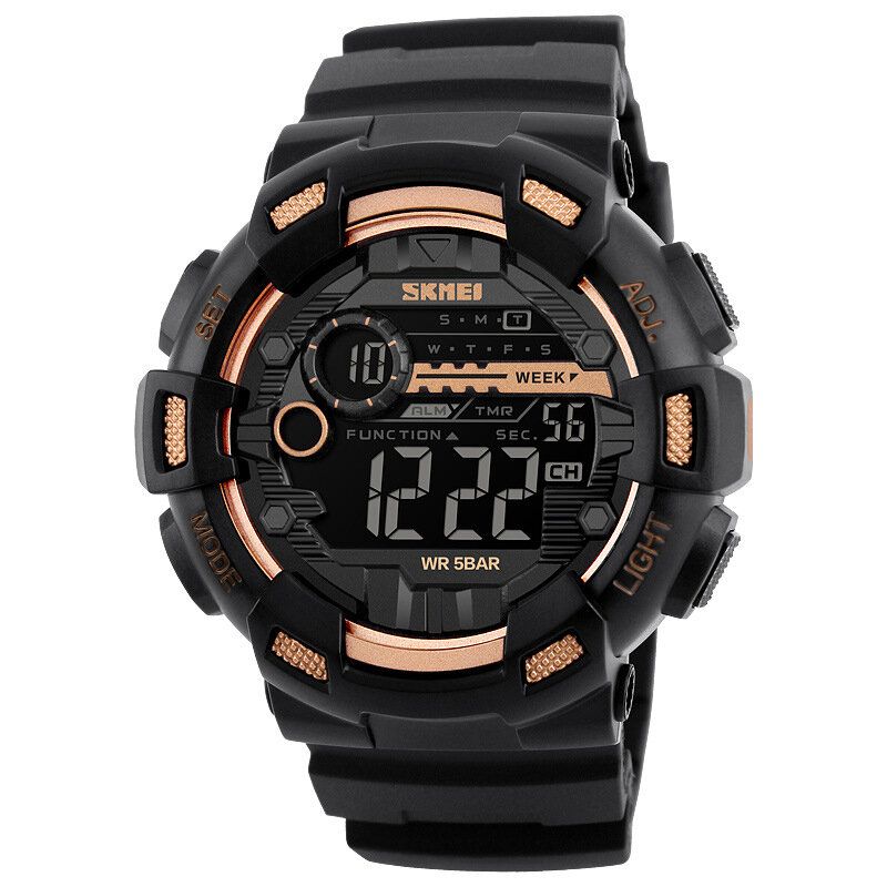 1243 Pantalla Luminosa De La Semana Cronómetro Cuenta Regresiva 5atm Reloj Digital Deportivo De Doble Tiempo Impermeable Para Hombres