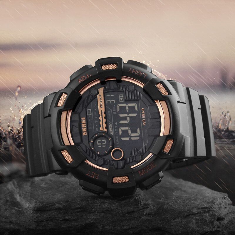 1243 Pantalla Luminosa De La Semana Cronómetro Cuenta Regresiva 5atm Reloj Digital Deportivo De Doble Tiempo Impermeable Para Hombres