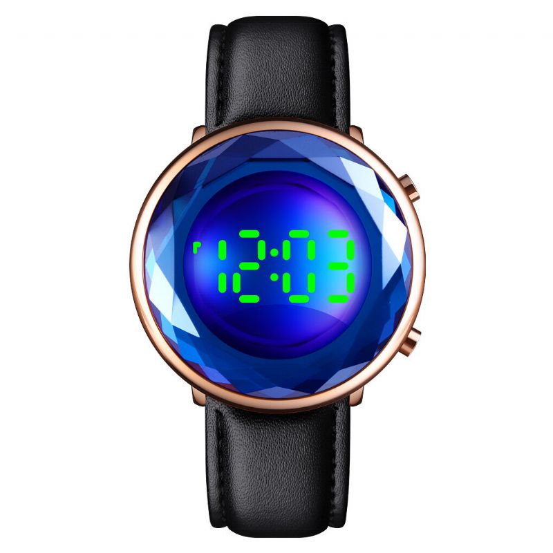 1460 Reloj Digital Con Correa De Cuero Genuino Con Esfera De Cristal De Corte Tridihombreional Creativo Pantalla De Fecha Luminosa