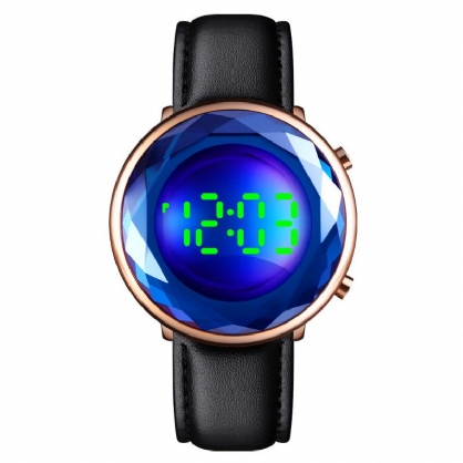 1460 Reloj Digital Con Correa De Cuero Genuino Con Esfera De Cristal De Corte Tridihombreional Creativo Pantalla De Fecha Luminosa