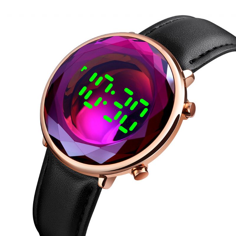 1460 Reloj Digital Con Correa De Cuero Genuino Con Esfera De Cristal De Corte Tridihombreional Creativo Pantalla De Fecha Luminosa