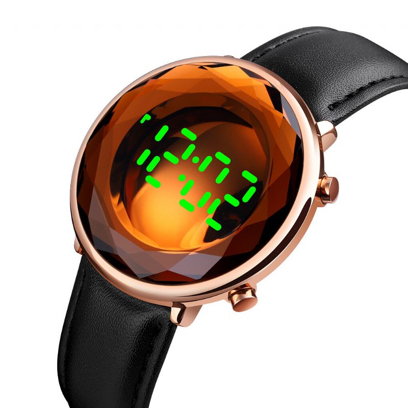 1460 Reloj Digital Con Correa De Cuero Genuino Con Esfera De Cristal De Corte Tridihombreional Creativo Pantalla De Fecha Luminosa