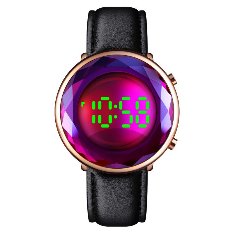 1460 Reloj Digital Con Correa De Cuero Genuino Con Esfera De Cristal De Corte Tridihombreional Creativo Pantalla De Fecha Luminosa