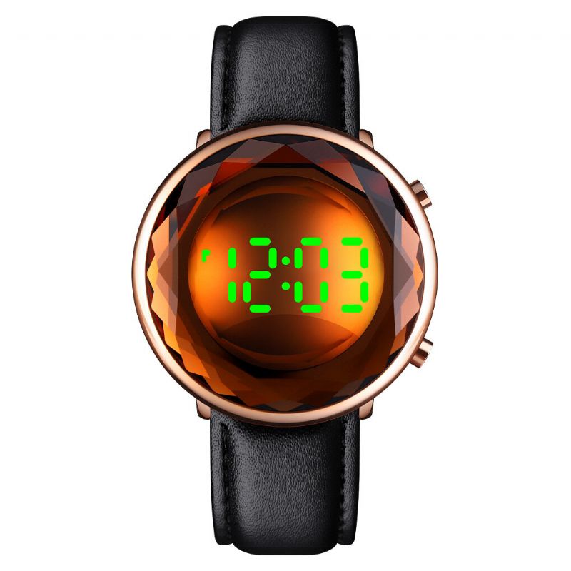 1460 Reloj Digital Con Correa De Cuero Genuino Con Esfera De Cristal De Corte Tridihombreional Creativo Pantalla De Fecha Luminosa