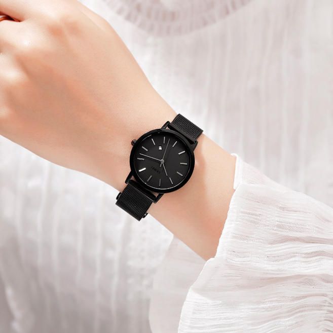 1530 Reloj De Cuarzo De Moda De Acero Inoxidable Resistente Al Agua Chrono De Estilo Simple Para Mujer