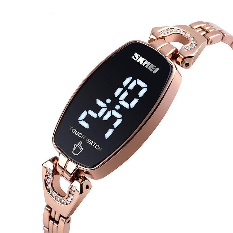 1588 Reloj De Pulsera Para Mujer Con Esfera Rectangular De Diamantes Reloj Digital Con Pantalla Táctil De Acero Completo