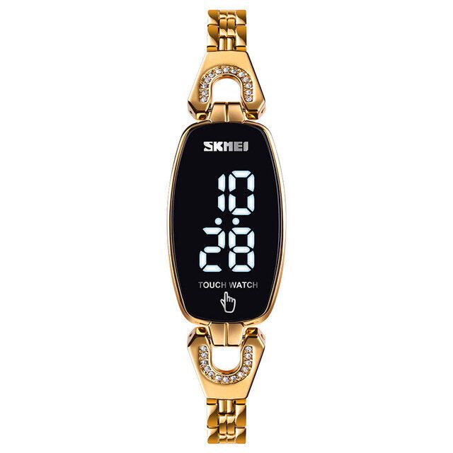 1588 Reloj De Pulsera Para Mujer Con Esfera Rectangular De Diamantes Reloj Digital Con Pantalla Táctil De Acero Completo