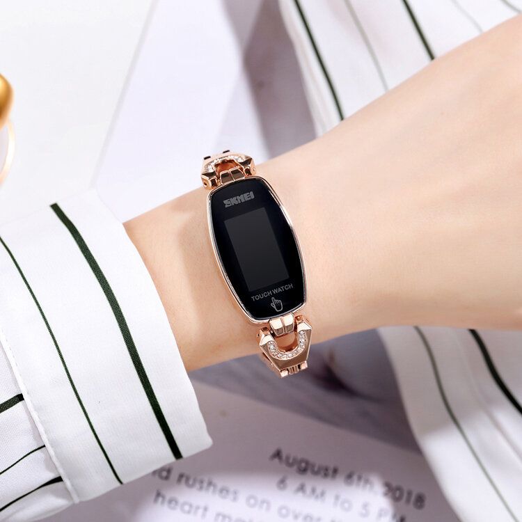 1588 Reloj De Pulsera Para Mujer Con Esfera Rectangular De Diamantes Reloj Digital Con Pantalla Táctil De Acero Completo