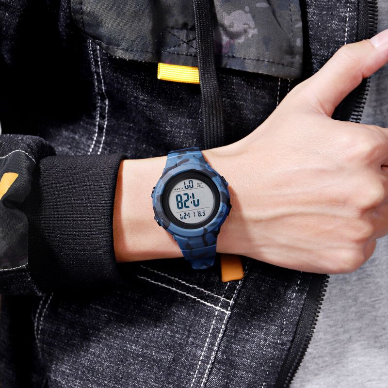 1615 Moda 50 M Impermeable Pantalla Luminosa Cuenta Atrás Alarma Cronómetro Hombres Deporte Reloj Digital