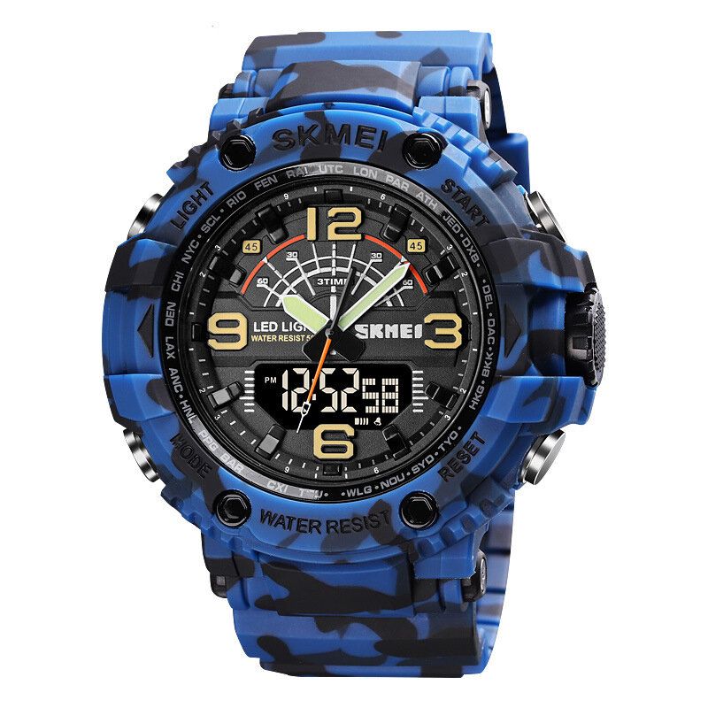 1617 Led Light Sport Reloj Digital Para Hombre 5atm Cronómetro Impermeable Reloj De Camuflaje Con Doble Pantalla