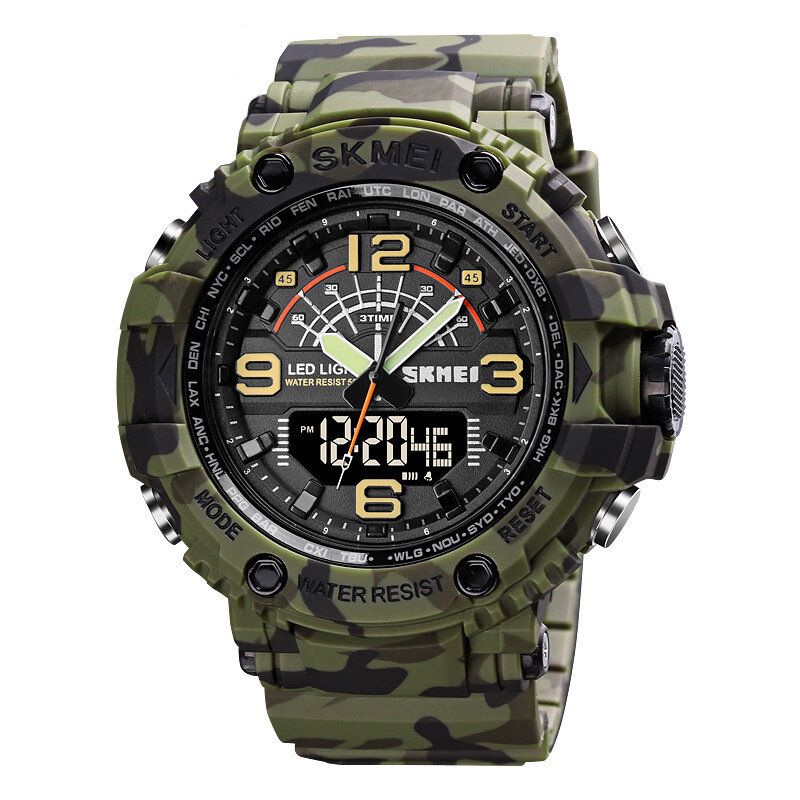 1617 Led Light Sport Reloj Digital Para Hombre 5atm Cronómetro Impermeable Reloj De Camuflaje Con Doble Pantalla