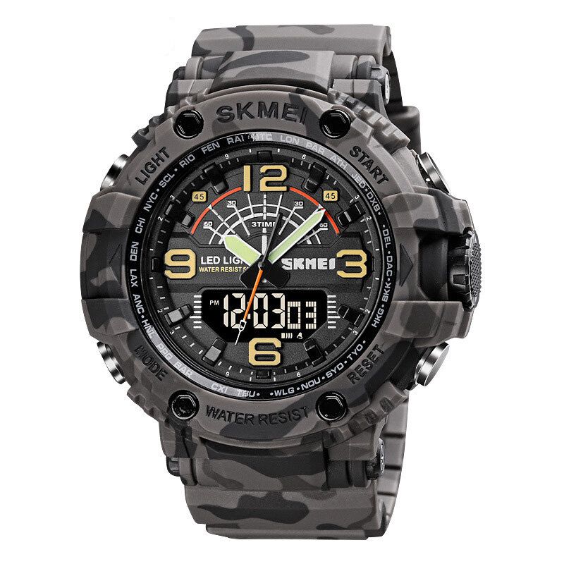 1617 Led Light Sport Reloj Digital Para Hombre 5atm Cronómetro Impermeable Reloj De Camuflaje Con Doble Pantalla