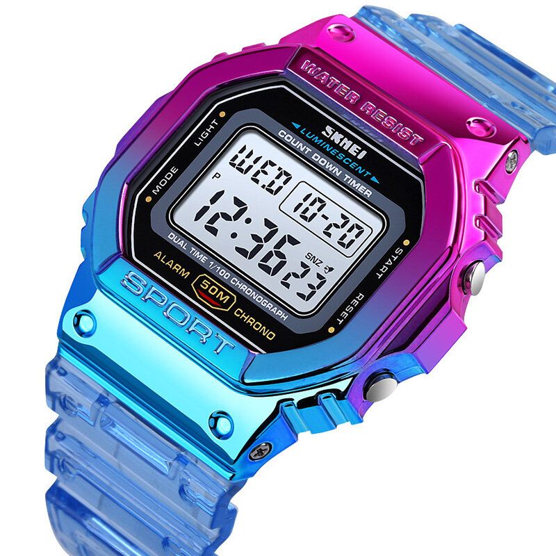 1622 Reloj Digital Deslumbrante Para Mujer Reloj De Pulsera Deportivo Con Cronógrafo Y Alarma De Moda