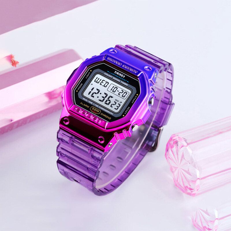 1622 Reloj Digital Deslumbrante Para Mujer Reloj De Pulsera Deportivo Con Cronógrafo Y Alarma De Moda