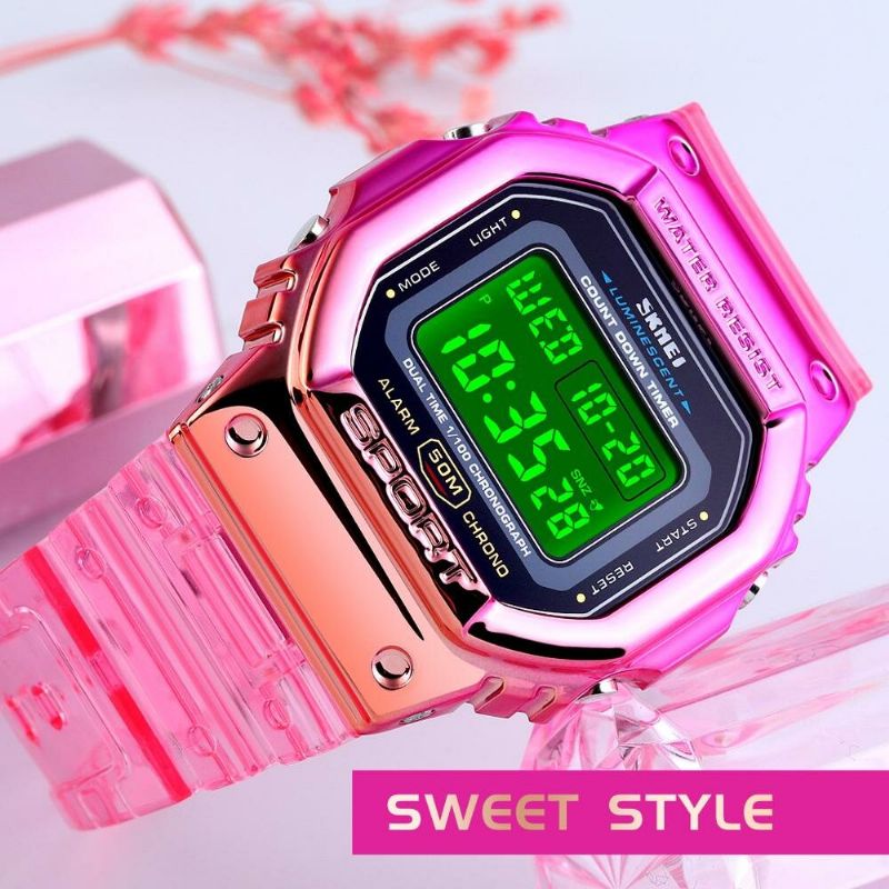 1622 Reloj Digital Deslumbrante Para Mujer Reloj De Pulsera Deportivo Con Cronógrafo Y Alarma De Moda