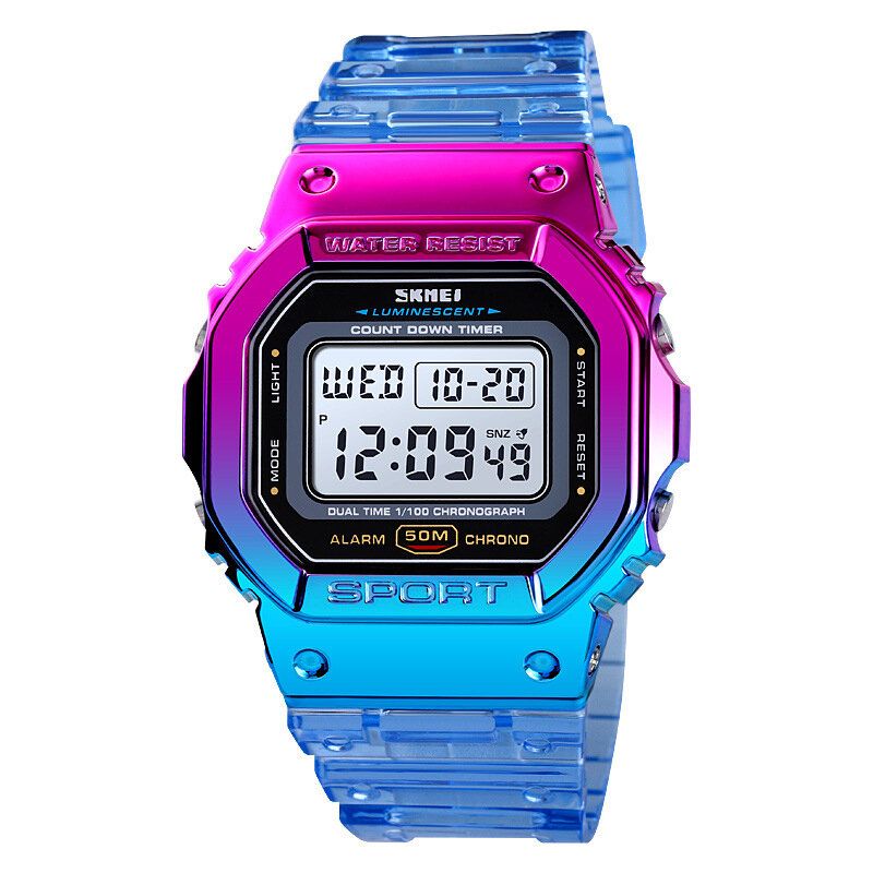 1622 Reloj Digital Deslumbrante Para Mujer Reloj De Pulsera Deportivo Con Cronógrafo Y Alarma De Moda