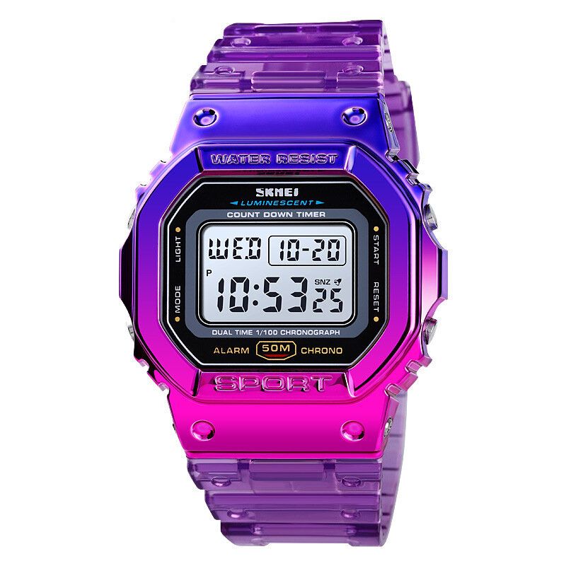 1622 Reloj Digital Deslumbrante Para Mujer Reloj De Pulsera Deportivo Con Cronógrafo Y Alarma De Moda