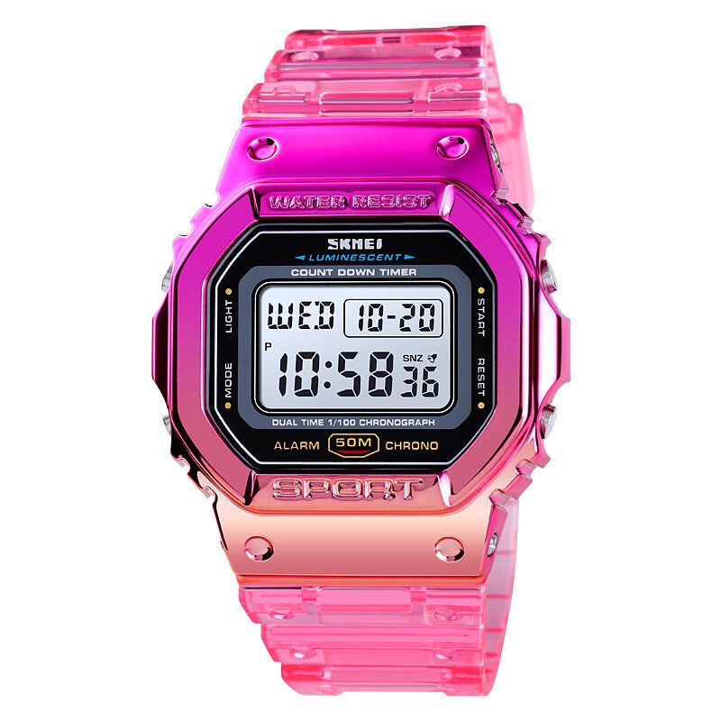 1622 Reloj Digital Deslumbrante Para Mujer Reloj De Pulsera Deportivo Con Cronógrafo Y Alarma De Moda