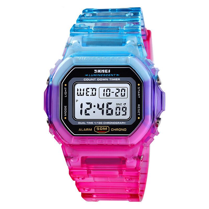 1622 Reloj Digital Deslumbrante Para Mujer Reloj De Pulsera Deportivo Con Cronógrafo Y Alarma De Moda