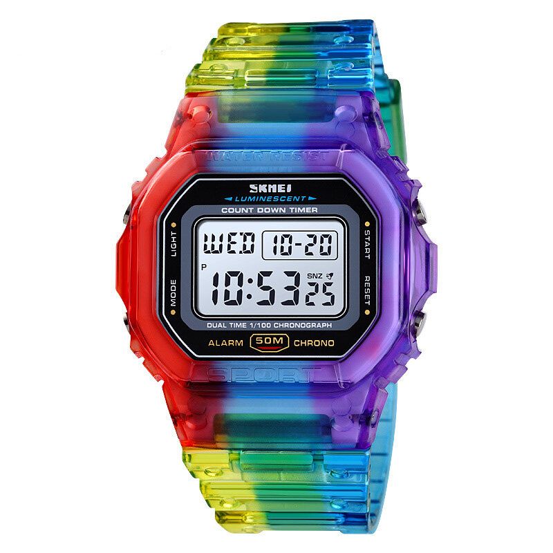 1622 Reloj Digital Deslumbrante Para Mujer Reloj De Pulsera Deportivo Con Cronógrafo Y Alarma De Moda