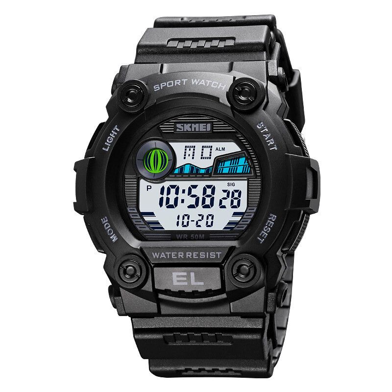 1633 Reloj Deportivo Para Hombre Fecha Luminosa Visualización De La Semana Cronómetro 5atm Reloj Digital Impermeable Para Exteriores