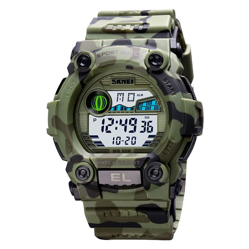 1633 Reloj Deportivo Para Hombre Fecha Luminosa Visualización De La Semana Cronómetro 5atm Reloj Digital Impermeable Para Exteriores