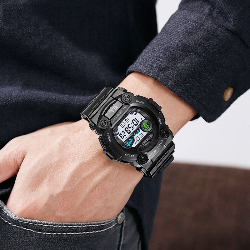 1633 Reloj Deportivo Para Hombre Fecha Luminosa Visualización De La Semana Cronómetro 5atm Reloj Digital Impermeable Para Exteriores