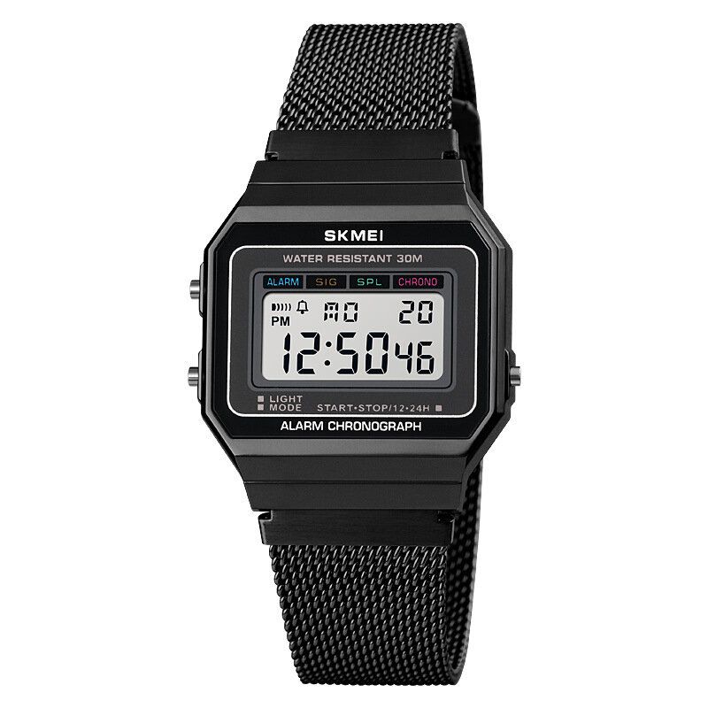 1639 Reloj De Moda Para Hombre Fecha Y Semana Cronómetro Resistente Al Agua Luz Led Correa De Malla De Negocios Reloj Digital