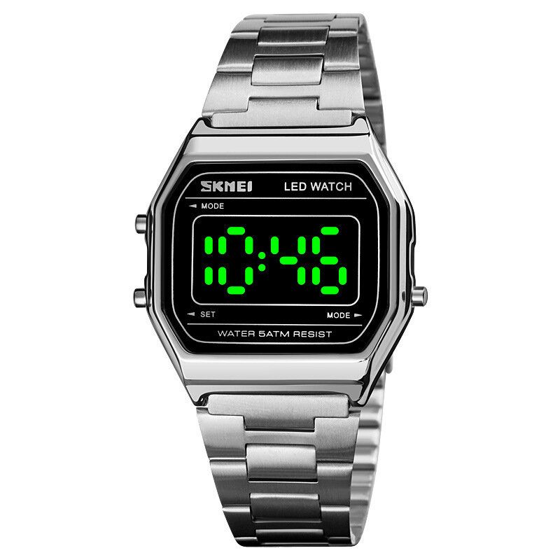 1646 Reloj De Moda Para Hombre Reloj Luminoso Con Pantalla De Fecha 5atm Reloj Digital Con Correa De Acero Inoxidable Resistente Al Agua