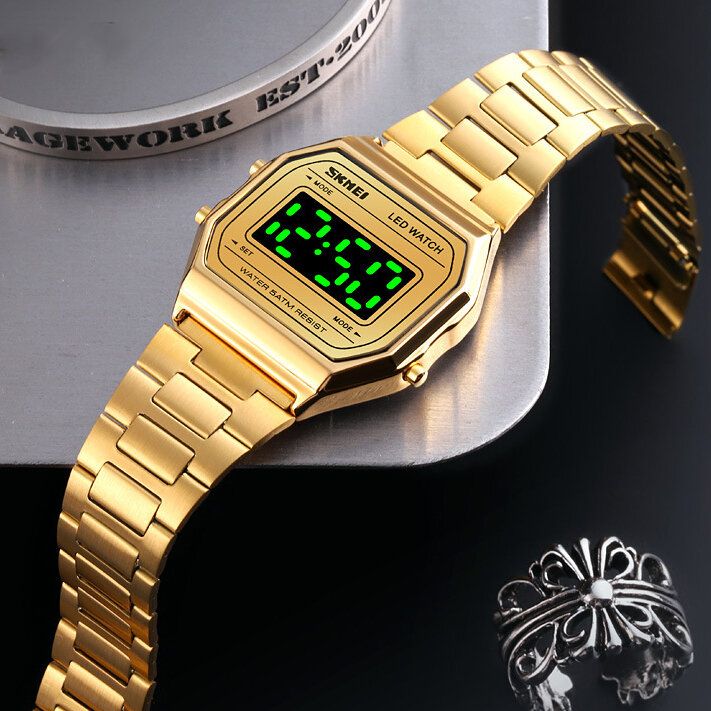 1646 Reloj De Moda Para Hombre Reloj Luminoso Con Pantalla De Fecha 5atm Reloj Digital Con Correa De Acero Inoxidable Resistente Al Agua