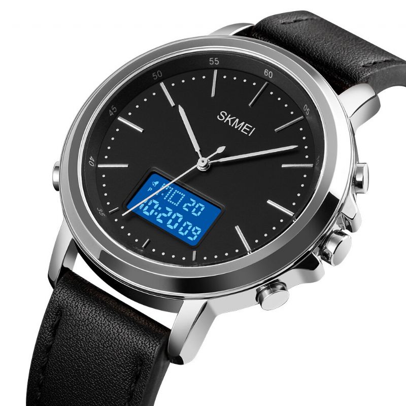 1652 Cronómetro Con Alarma De Cuero Reloj Deportivo Pantalla Luminosa Hombres Reloj Digital De Doble Pantalla Impermeable