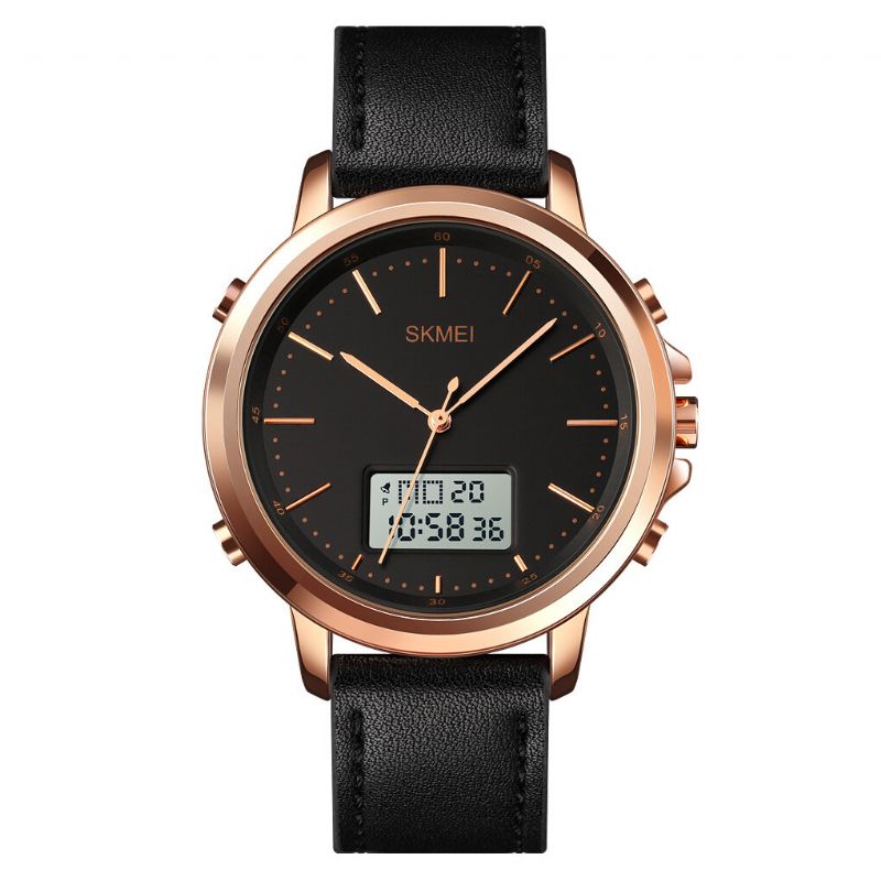 1652 Cronómetro Con Alarma De Cuero Reloj Deportivo Pantalla Luminosa Hombres Reloj Digital De Doble Pantalla Impermeable