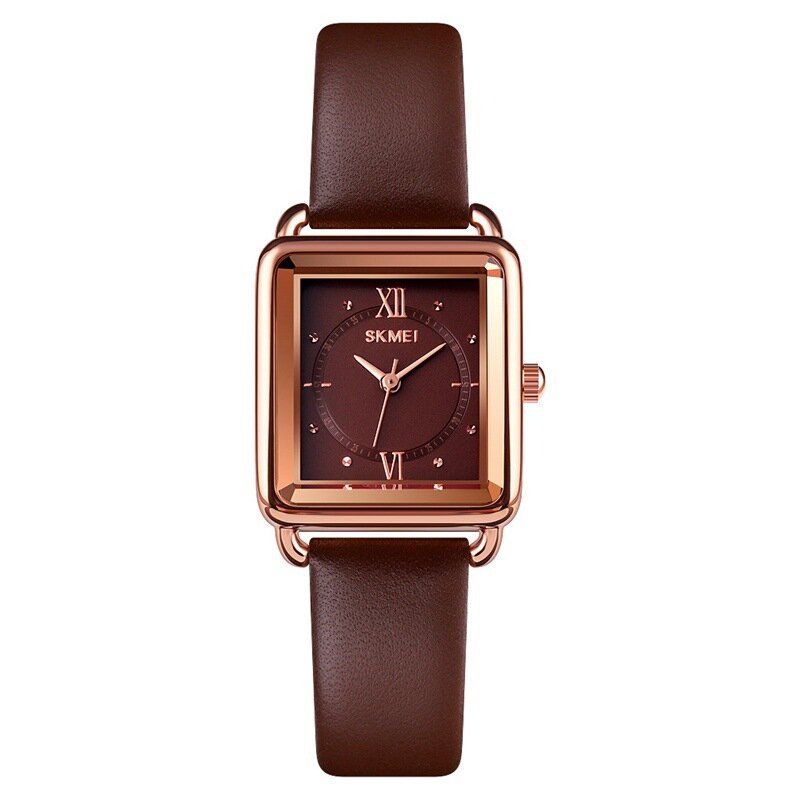 1702 Reloj De Pulsera Clásico Para Mujer Con Esfera Cuadrada Reloj De Cuarzo Informal Con Banda De Cuero Genuino