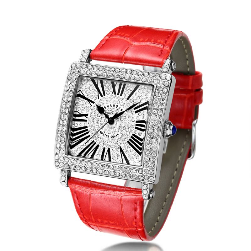 19118 Reloj De Pulsera Unisex Con Rectángulo De Diamantes Reloj De Cuarzo Con Banda De Cuero Genuino Ultrafino