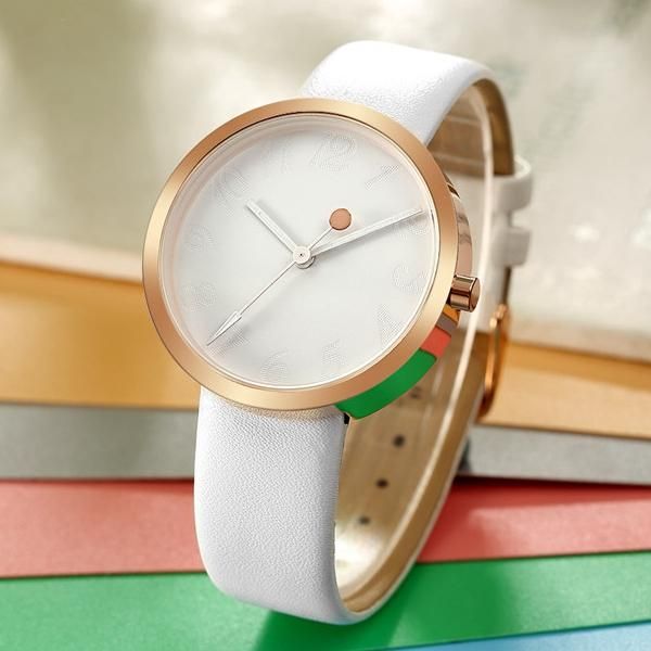 2124 Reloj De Pulsera De Mujer De Diseño Simple Relojes De Cuarzo Con Correa De Cuero Genuino