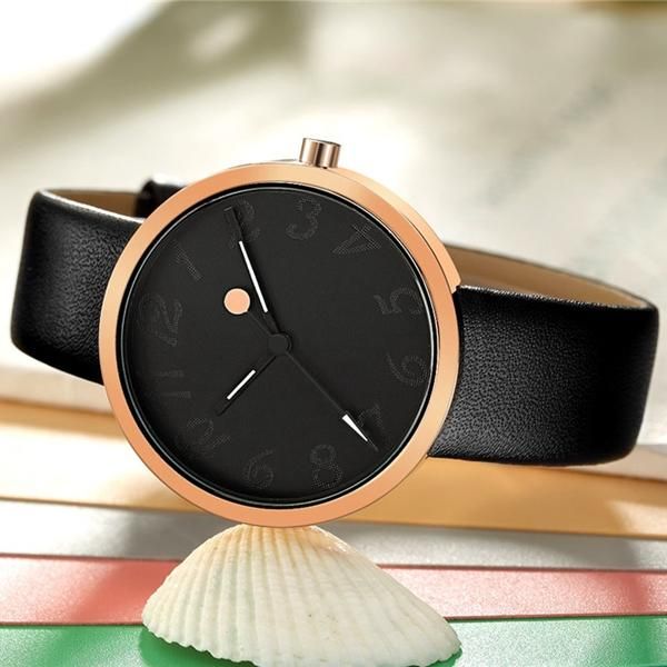 2124 Reloj De Pulsera De Mujer De Diseño Simple Relojes De Cuarzo Con Correa De Cuero Genuino