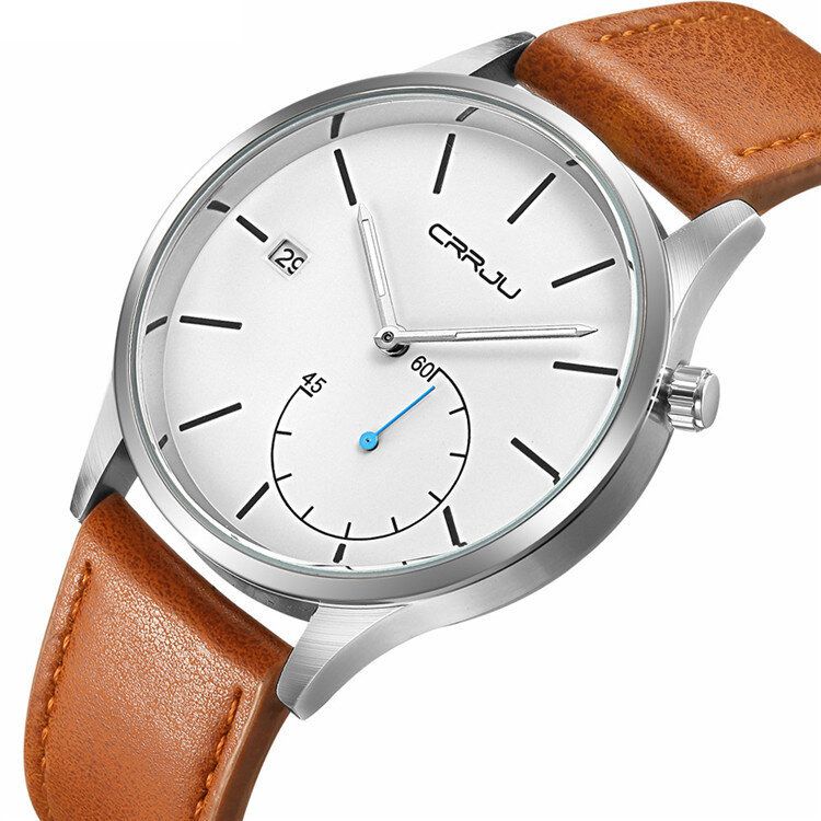 2129 Calendario Informal Correa De Cuero Dial De Trabajo Reloj De Pulsera Para Hombre Reloj De Cuarzo