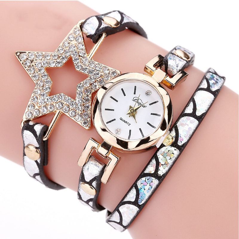 328 Estrella De Cinco Puntas Estilo Retro Mujer Pulsera Reloj Banda De Cuero Reloj De Cuarzo