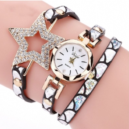 328 Estrella De Cinco Puntas Estilo Retro Mujer Pulsera Reloj Banda De Cuero Reloj De Cuarzo