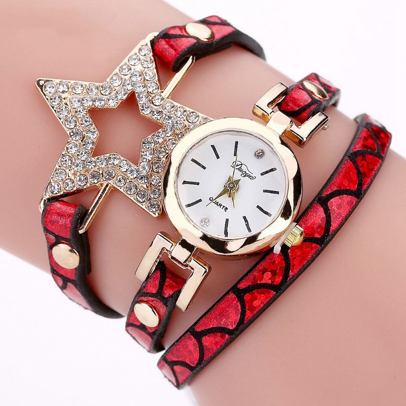 328 Estrella De Cinco Puntas Estilo Retro Mujer Pulsera Reloj Banda De Cuero Reloj De Cuarzo