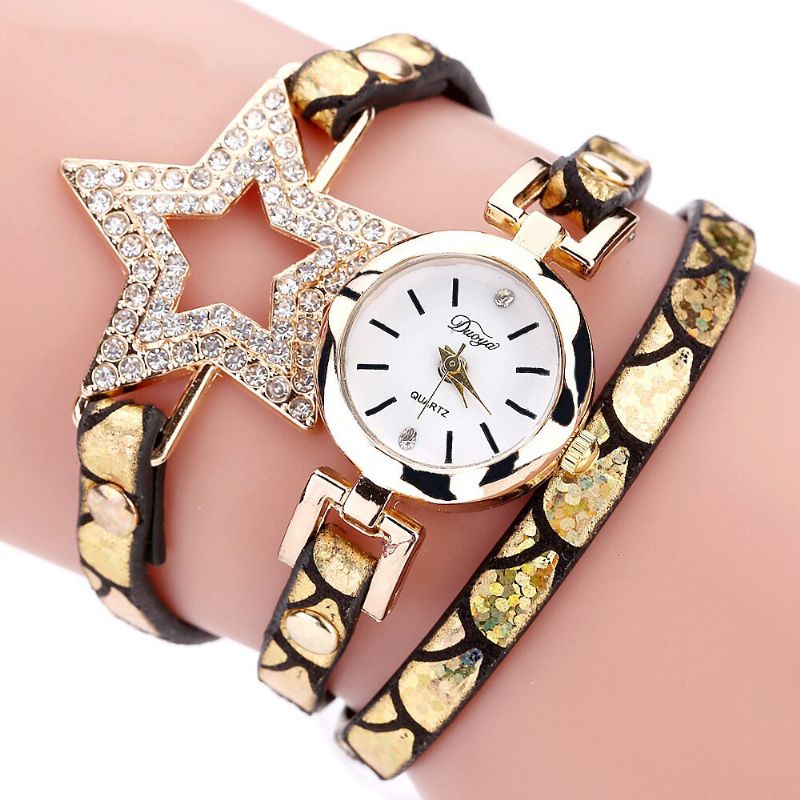 328 Estrella De Cinco Puntas Estilo Retro Mujer Pulsera Reloj Banda De Cuero Reloj De Cuarzo