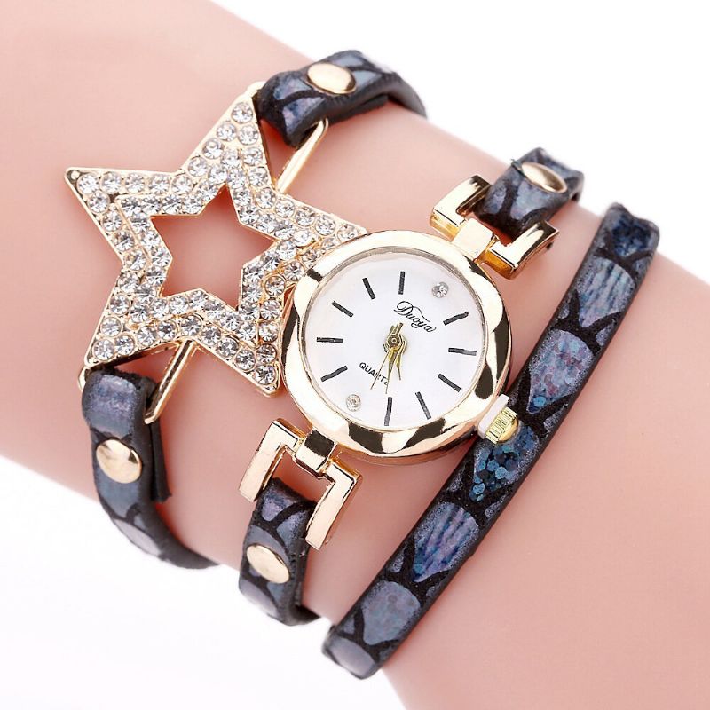 328 Estrella De Cinco Puntas Estilo Retro Mujer Pulsera Reloj Banda De Cuero Reloj De Cuarzo