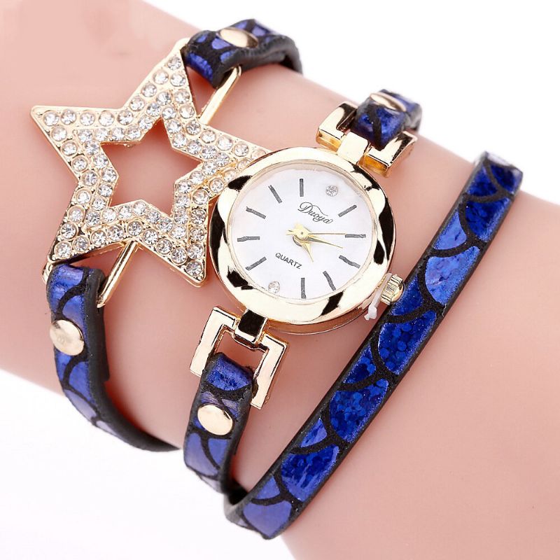 328 Estrella De Cinco Puntas Estilo Retro Mujer Pulsera Reloj Banda De Cuero Reloj De Cuarzo